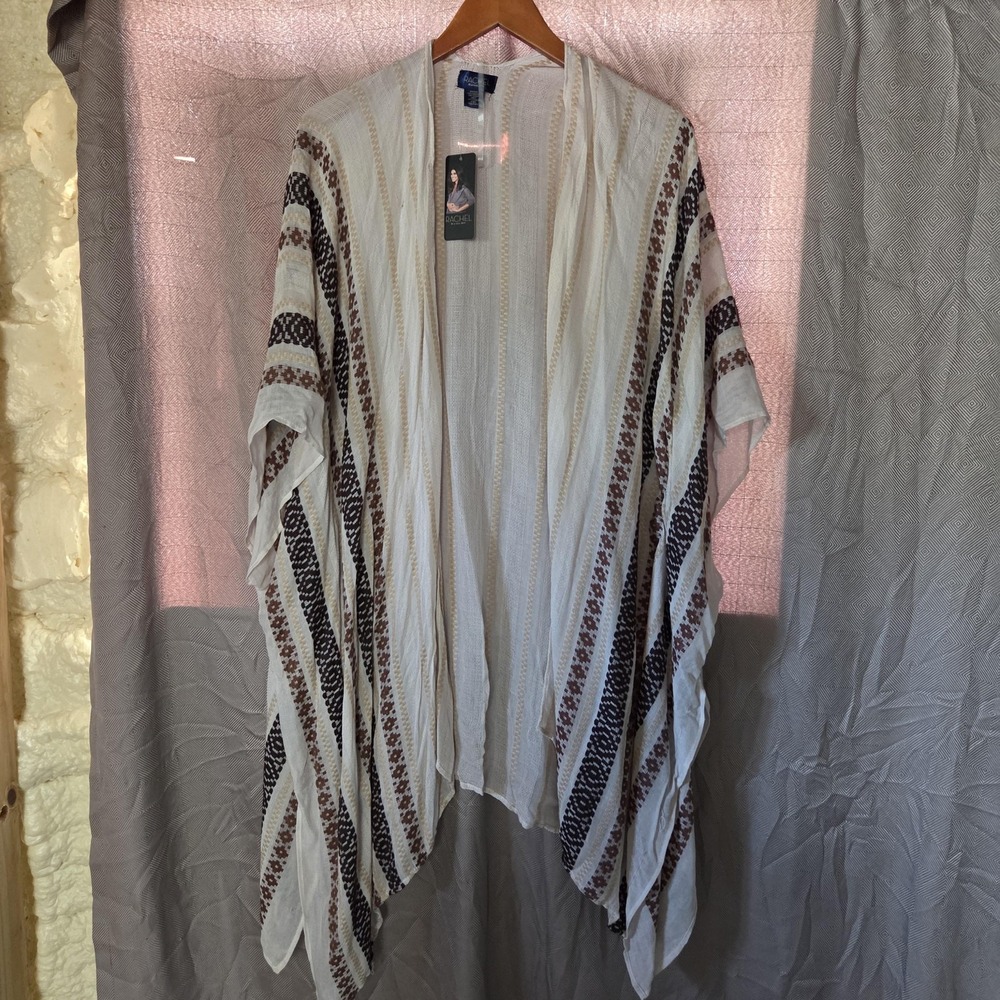 Rachel Roy Blouse Womens One Size White Sheer V Neck Kimono Sleeve Tunic Top